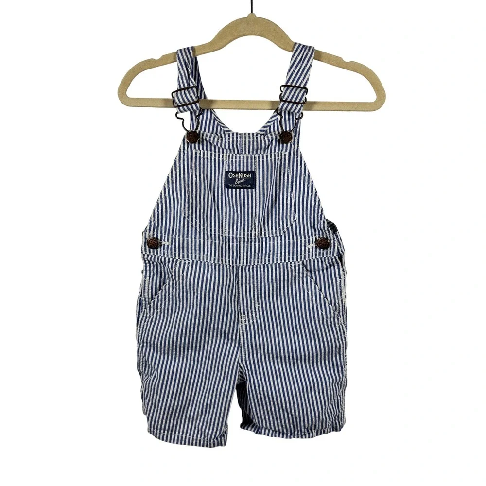 OshKosh B'gosh‎ Hickory Stripe Overalls 24M Blue White Railroad Kids